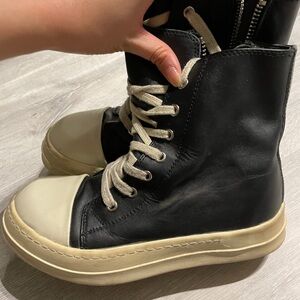 Rick Owens Black and Cream Lace-Up Boots